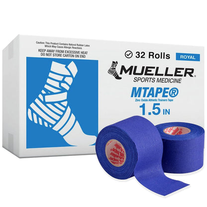 Mueller MTape Cinta Deportiva de Algodón, 1.5 pulg x 10 yardas, 32 Rollos - Azul