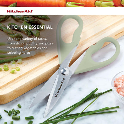 KitchenAid - Tijeras de cocina multiusos con funda protectora, tijeras duraderas de acero inoxidable, aptas para lavaplatos, mango cómodo de agarre suave, 8.72 pulgadas, pistacho