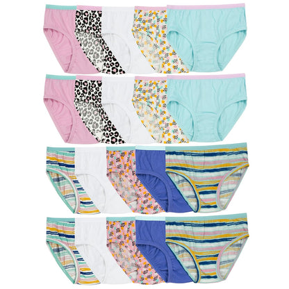 Fruit of the Loom Ropa Interior de Algodón para Niña - Calzoncillos - Paquete de 20 - Blanco - Rayas - Estampado Animal - 6