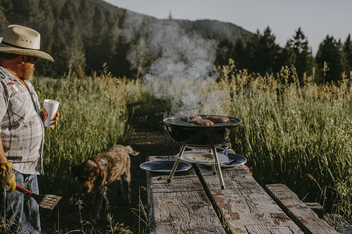 Gas One - Parrilla portátil de 14 pulgadas con tapa de bloqueo de 3 puntos para preservación del calor - Sistema de ventilación doble - Parrilla de carbón pequeña para patio trasero, camping, barco