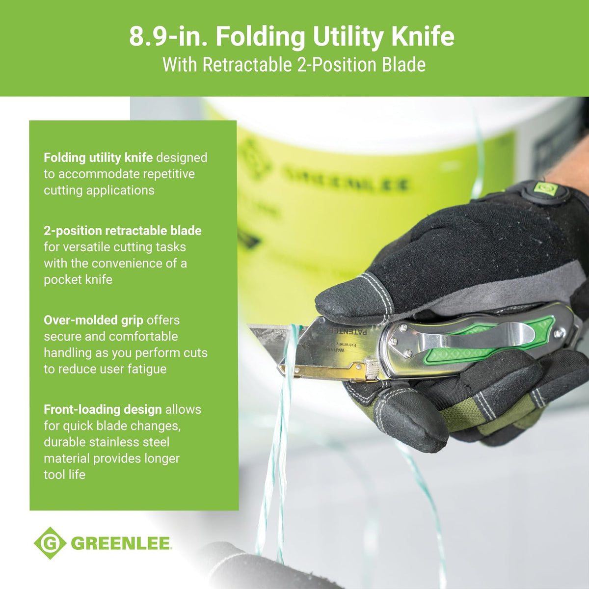 GREENLEE - Navaja Plegable, Mango de Acero Inoxidable, Función de Bloqueo, Herramientas Manuales, Uso Profesional