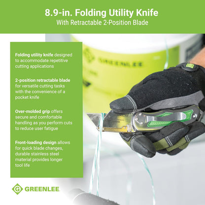 GREENLEE - Navaja Plegable, Mango de Acero Inoxidable, Función de Bloqueo, Herramientas Manuales, Uso Profesional