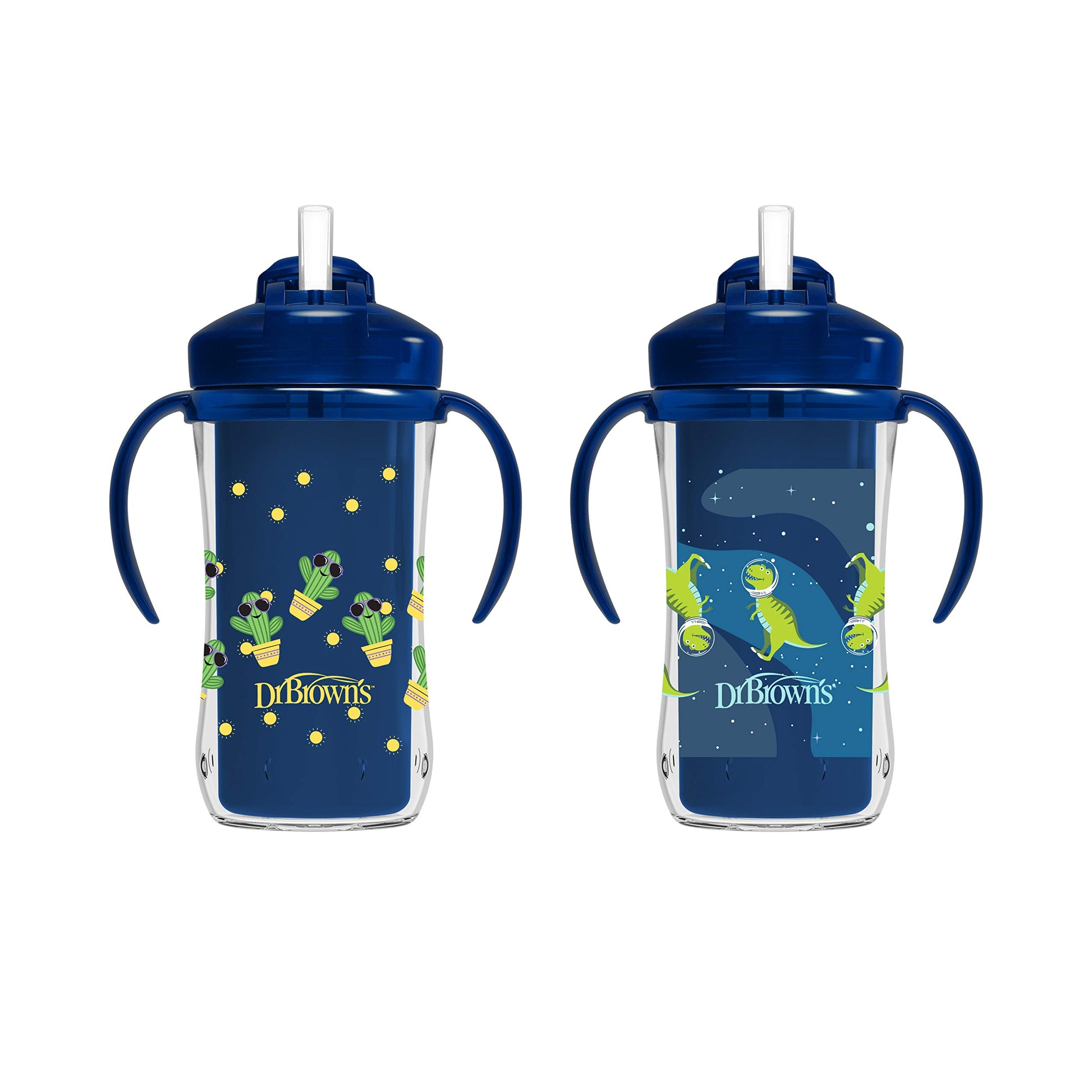 Dr. Brown's Milestones - Taza aislante para beber con pajita y asas, color azul, 10 onzas, paquete de 2, 12 m+