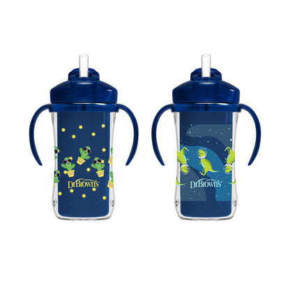 Dr. Brown's Milestones - Taza aislante para beber con pajita y asas, color azul, 10 onzas, paquete de 2, 12 m+