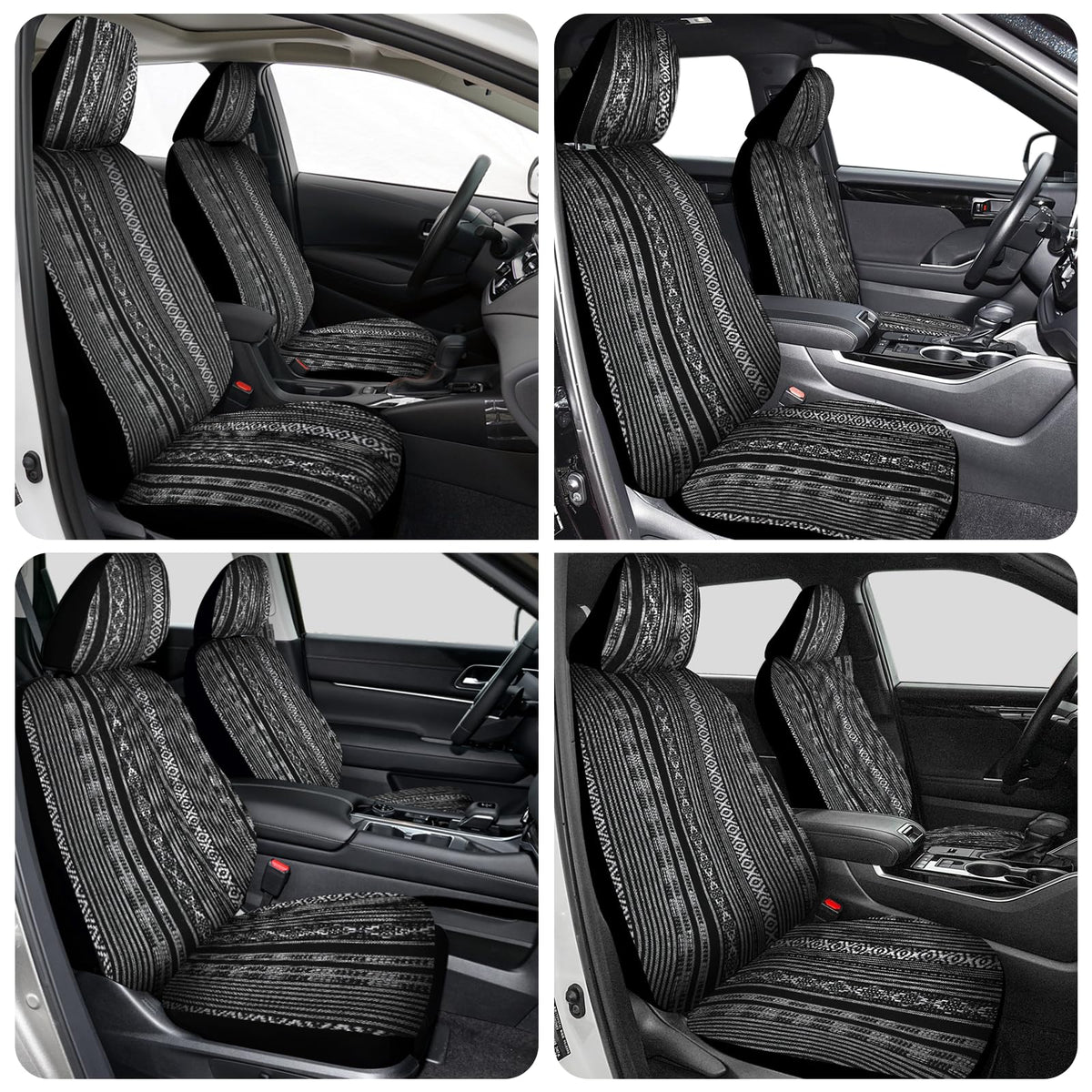 Nilight Car Seat Covers 2PCS Black Stripes Baja Saddle Blanket with Shoulder Pads Washable Striped Woven Airbag Compatible Universal for Cars SUV Truck Front Seat