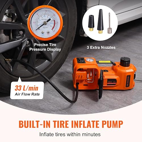 VEVOR Kit de Gato Hidráulico Eléctrico de 5T 12V Elevador Automático de Automóvil 155-450 mm Gato Elevador con Llave de Impacto Luz LED Inflador de Neumáticos para Carretera SUV Sedán o Cualquier Vehículo