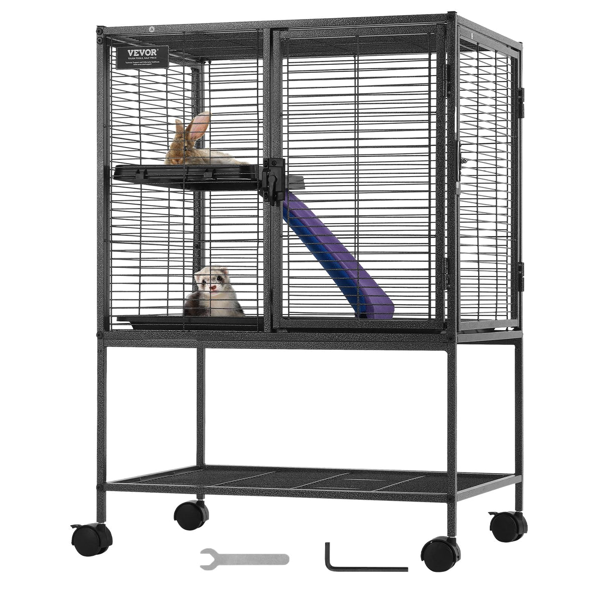 VEVOR Jaula de Metal para Animales Pequeños, 2 Niveles con Rampa - 61 x 44 x 86.5 cm