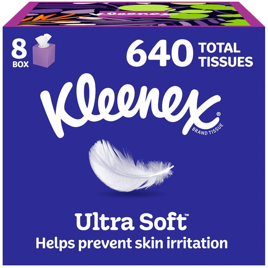 Kleenex - Pañuelos faciales ultra suaves, 8 cajas de cubo, 80 pañuelos por caja, 3 capas, el embalaje puede variar
