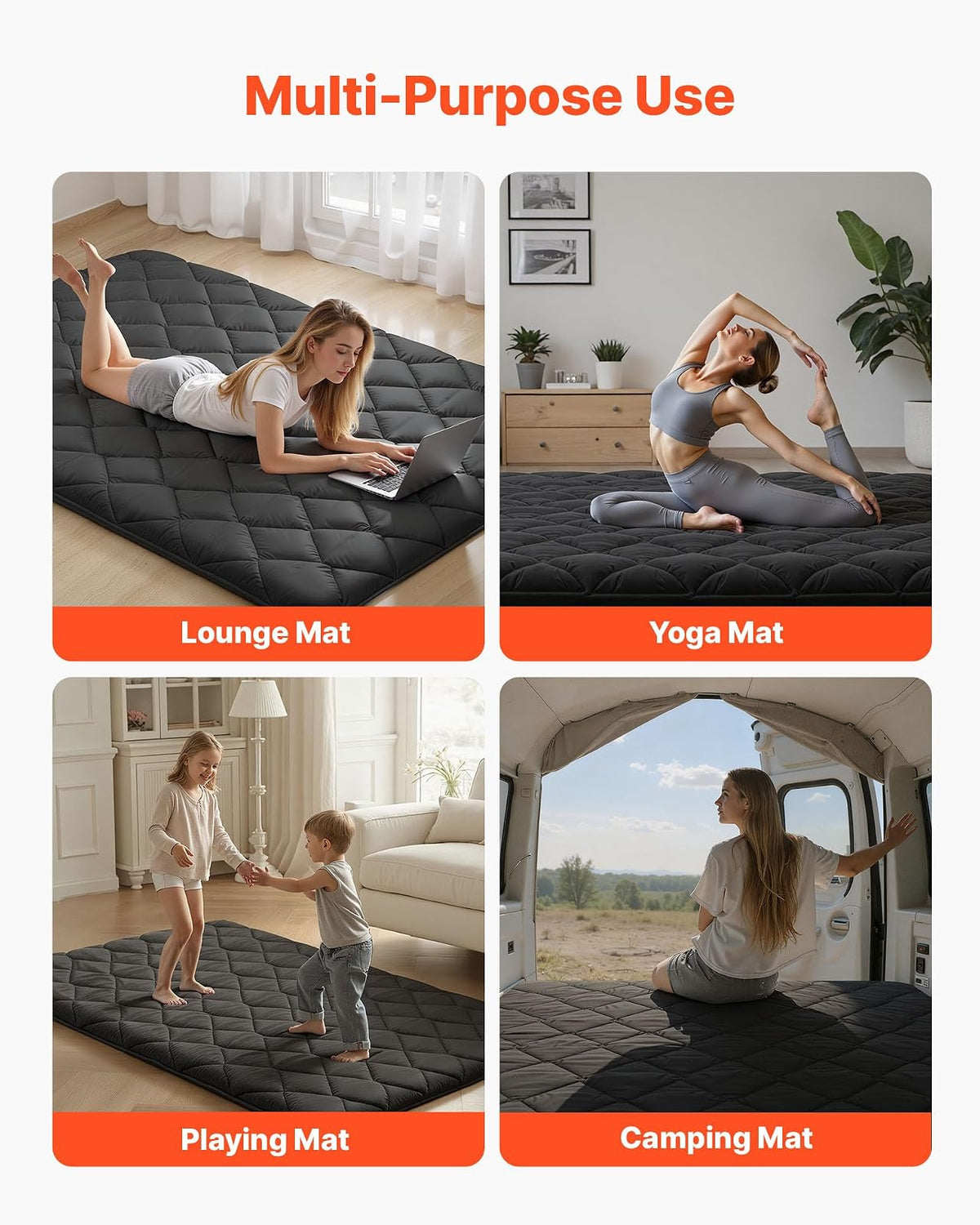 VEVOR Colchón Futón Japonés, Tatami Plegable de Tamaño Completo, con Bolsa de Almacenamiento y Herrajes de Montaje, Esterilla de 9 Capas para Meditación y Yoga, Color Negro, 2032 x 1372 x 89 mm