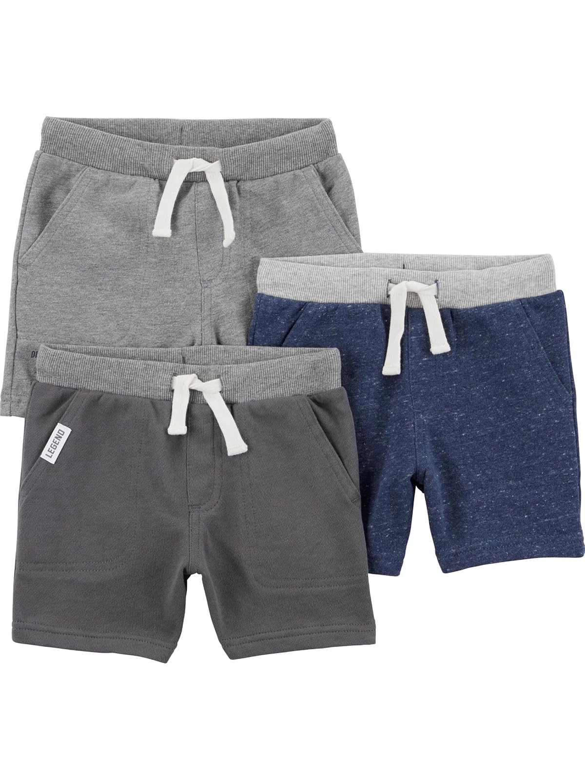 Carter's Pantalones Cortos para Bebé Niño, Paquete de 3 - Azul marino jaspeado - carbón jaspeado - gris - 18 Meses