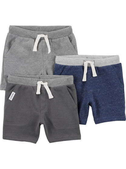 Carter's Pantalones Cortos para Bebé Niño, Paquete de 3 - Azul marino jaspeado - carbón jaspeado - gris - 18 Meses