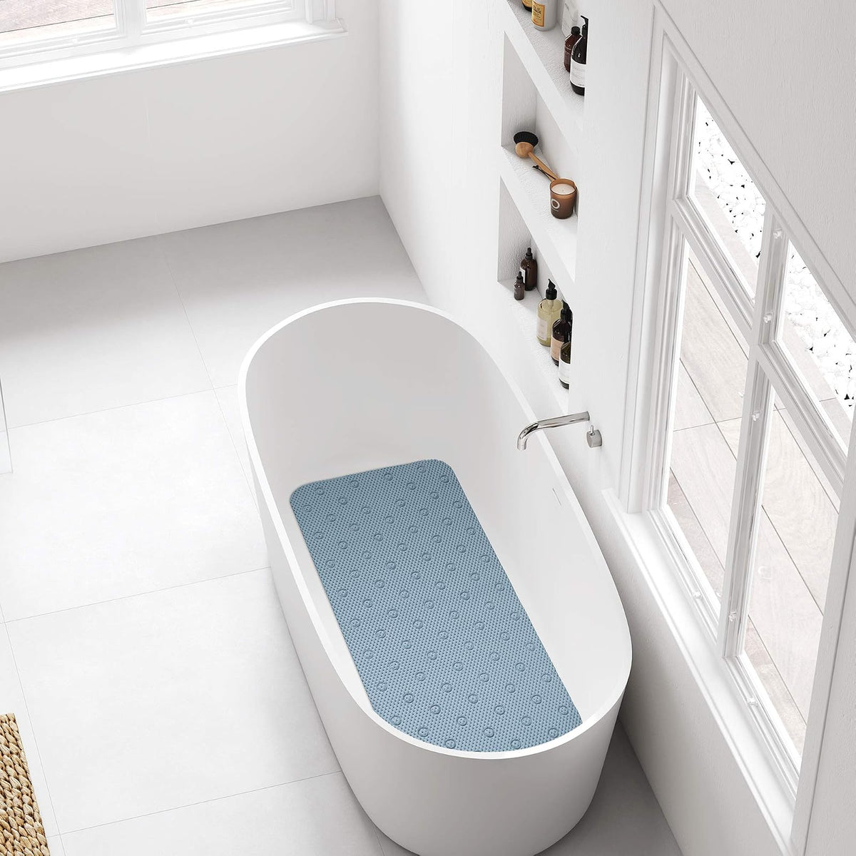 RAYEN | Alfombrilla de Baño | 45 x 91 cm | Uso en Baño y Regadera | Textil | Antideslizante y Absorbente | Color: Azul