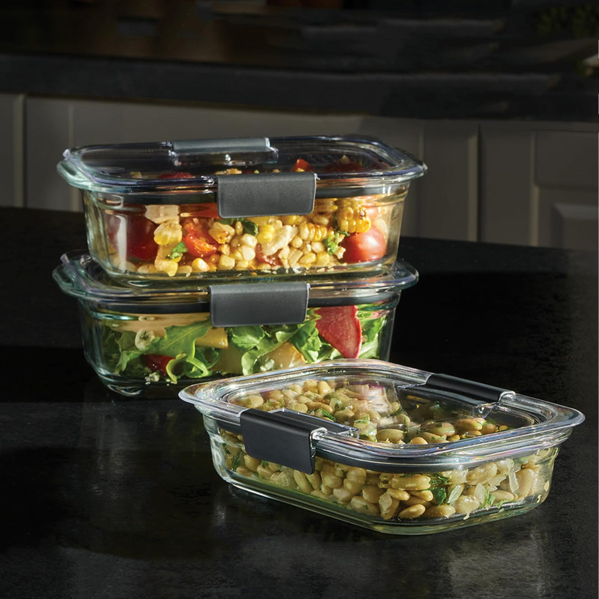 Rubbermaid Recipientes de Vidrio para Almacenamiento de Alimentos, Varios tamaños, Juego de 9, sin BPA, a Prueba de Fugas, Transparente
