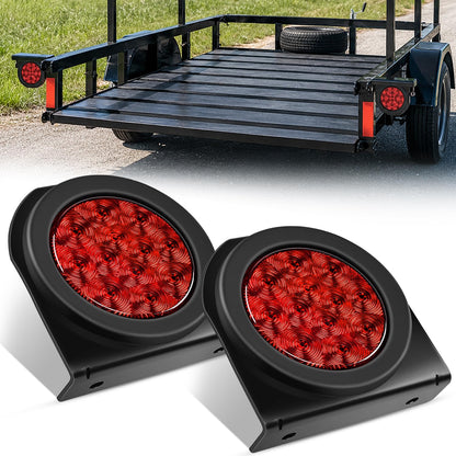 Nilight Luz Trasera Redonda Remolque 4 Pulgadas LED Rojo 2 Piezas TR-127 | Luces de freno de freno impermeables con ojales de montaje empotrado para camiones RV - Rojo + Soportes 2pcs