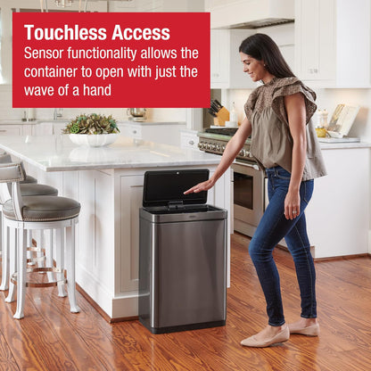 Rubbermaid Elite™ – Contenedor con Sensor de Apertura sin Contacto, Bote de Acero Inoxidable Resistente a Huellas con Cierre Silencioso, Capacidad de hasta 47 L, Gris Carbón 2145983