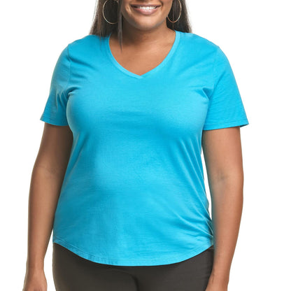 Just My Size Women's T-Shirt, Plus Size Short Sleeve V-Neck tee, JMS Plus Size Shirt for Women, Women’s tee Shirt