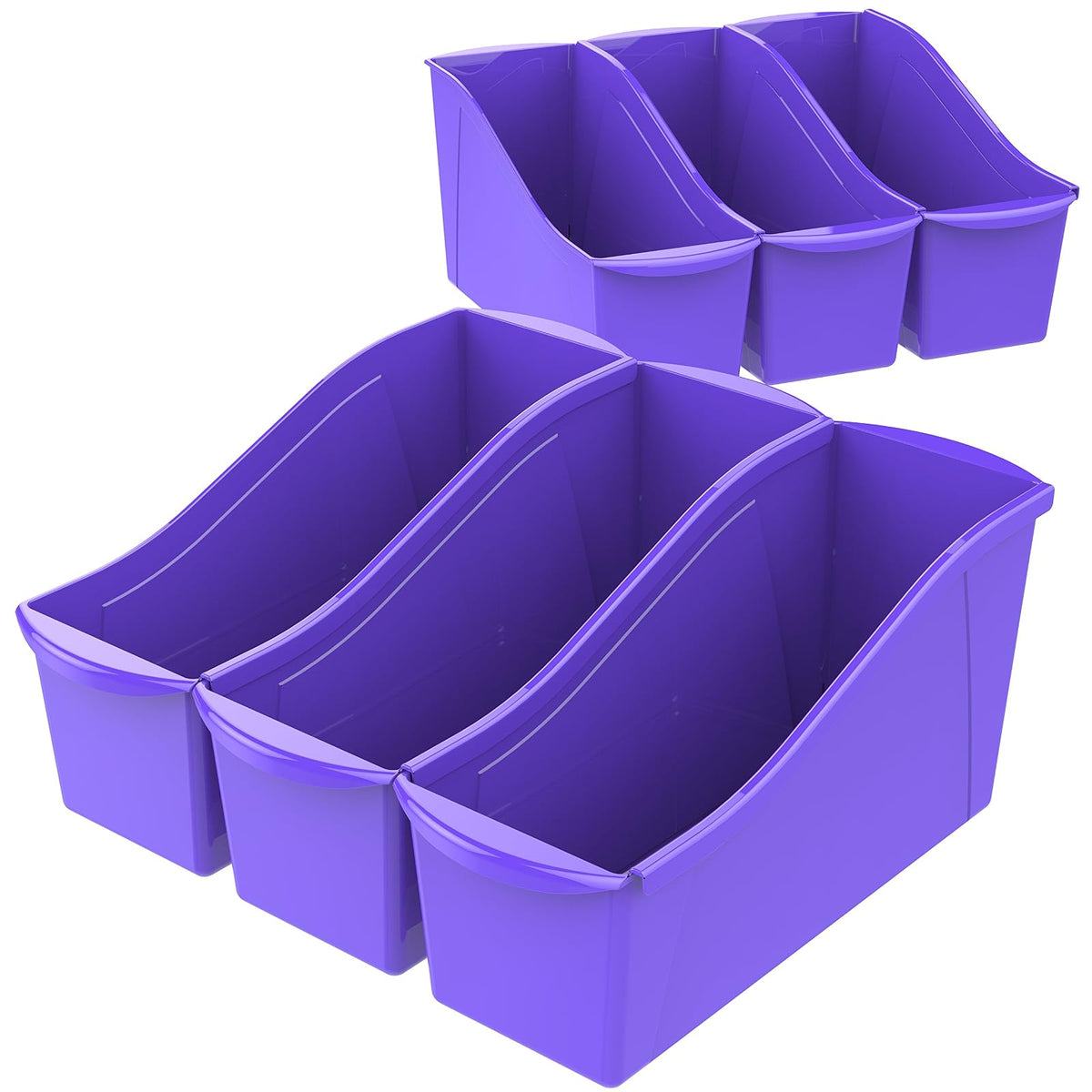 Storex 71103A06C - Contenedor grande para libros, organizador de plástico entrelazado para el hogar, la oficina y el aula, color morado, paquete de 6 - Morado - Paquete 6 - L