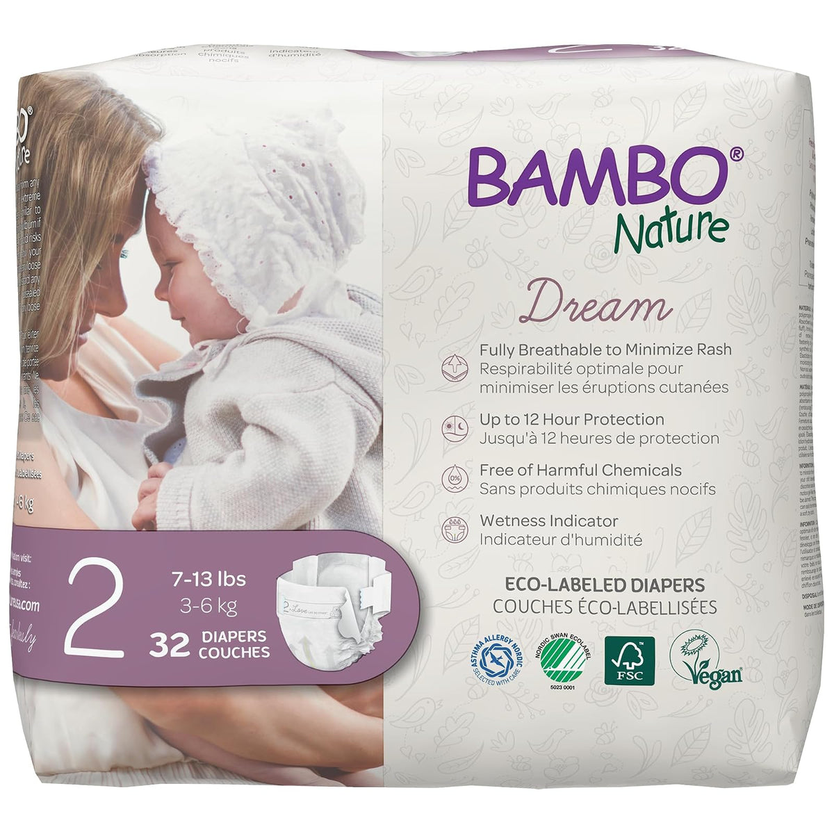 Bambo Nature Pañal Ecológico Talla 1, 216 Piezas - Size 2 (32 Count) - 58