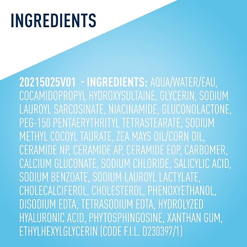 CeraVe SA Cleanser | Salicylic Acid Cleanser with Hyaluronic Acid, Niacinamide & Ceramides| BHA Exfoliant for Face | Fragrance Free Non-Comedogenic | 16 Ounce