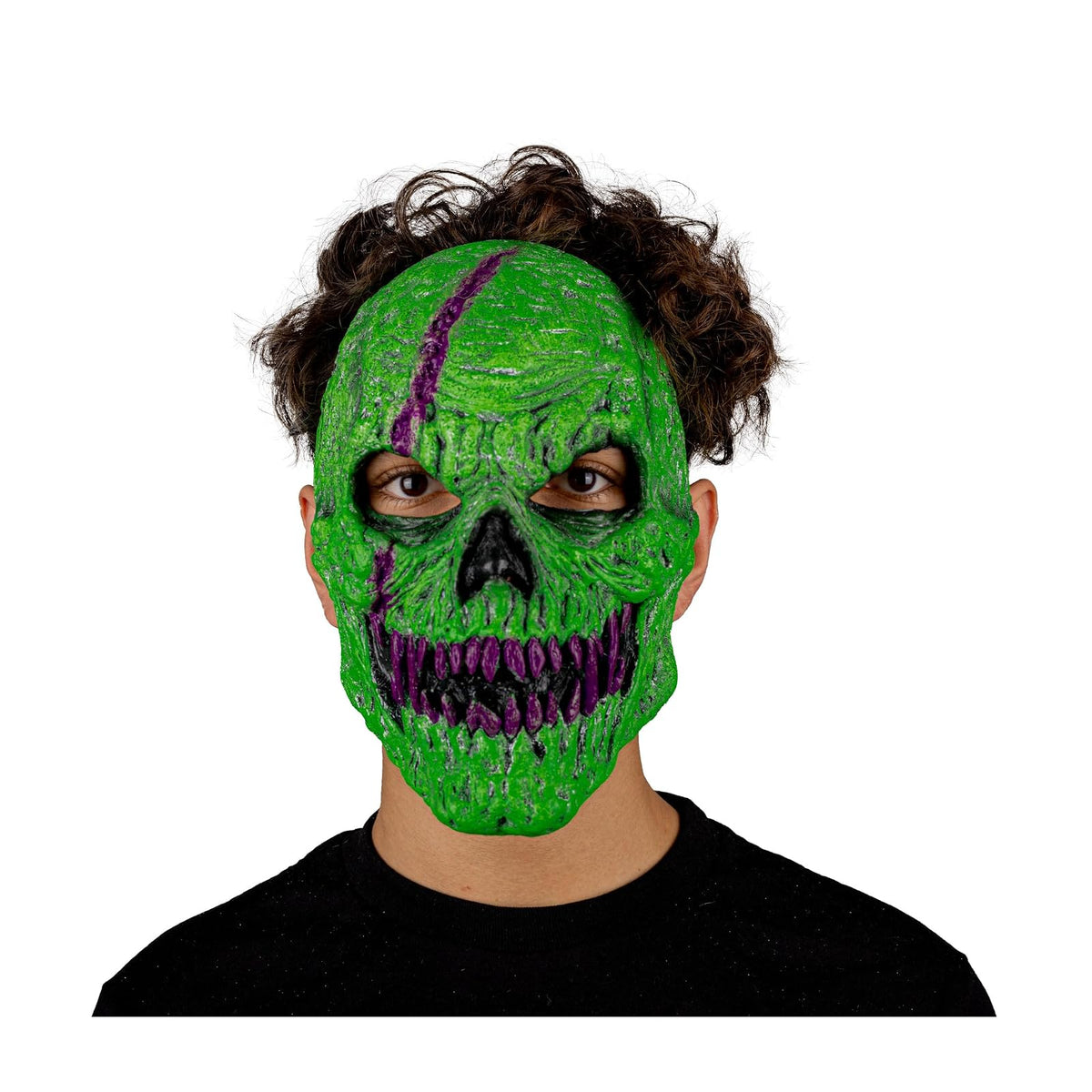 Ghoulish Productions Máscara De Látex Skull fangs Green Monster, Urban Mask Efecto Neón Calavera Creepy, Disfraz Aterrador para Halloween y Fiestas Temáticas, Cosplay, Diseño Artesanal Face Mask
