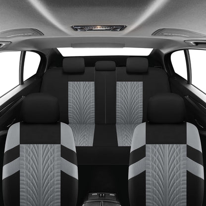 VarCozy Juego Completo de Fundas de Asiento para Automóvil, Banco Delantero y Trasero, Tela Universal, Compatible con Airbag, Negro y Gris (VC-01-B1)