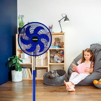 PRACTIKA 10-SF | Ventilador de Pedestal 10” Azul | 3 Velocidades | Altura Ajustable (66 a 88 cm) | Compacto y fácil armado | Ideal para Espacios Pequeños | 65W