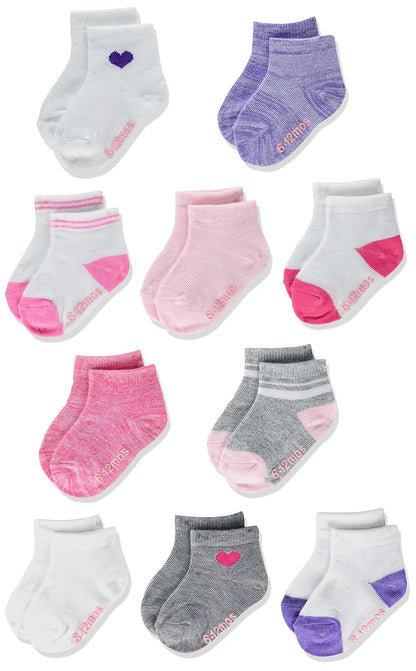 Hanes Paquete de 12 Calcetines Antideslizantes para Niña - 6-12 Meses - Rosa - Blanco - Morado - Gris - Paquete de 10