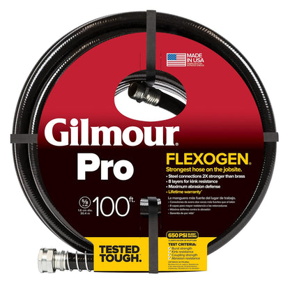 Fiskars Gilmour Pro Manguera de Agua Flexogen de 5/8 Pulgadas x 100 pies, Manguera de jardín Flexible para Jardines, parterres y aspersores de césped, Color Negro