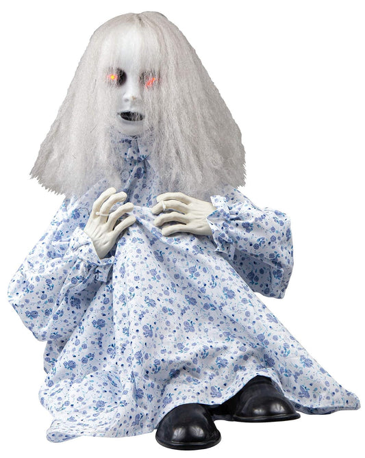 REV La Temblorina, Decoración Espeluznante de Niña Fantasma, Animatronic con Sensor de Movimiento, Sonido y Luz Led en Ojos