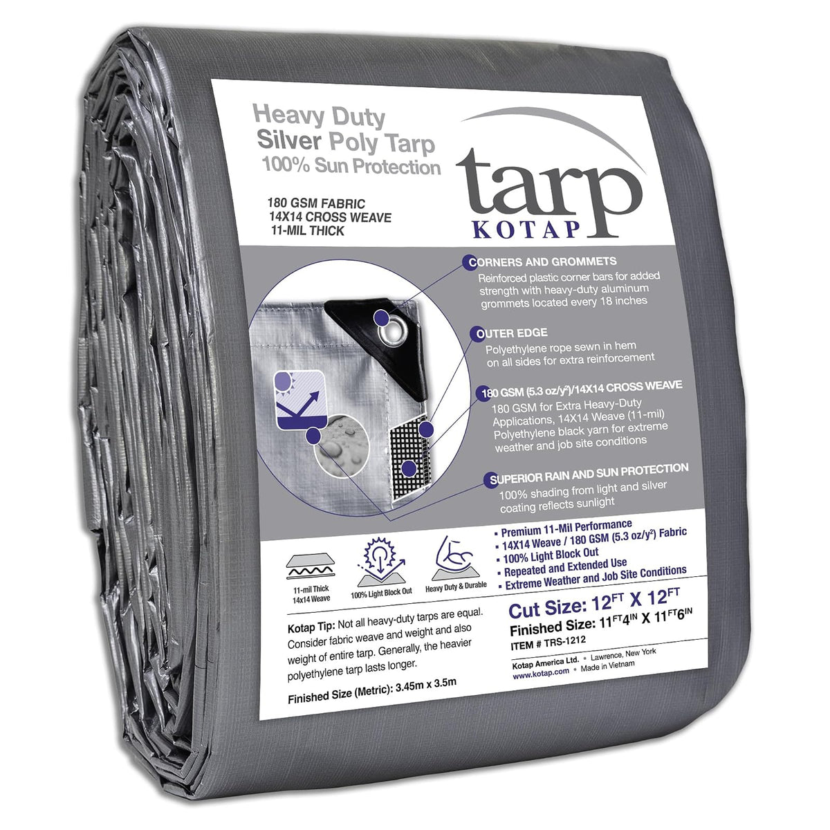 Kotap Lona de Polietileno Impermeable Multiusos, Varios Tamaños y Colores - Resistente 180 g - m², plata - 12 x 12 Ft. - plateado