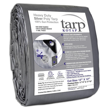 Kotap Lona de Polietileno Impermeable Multiusos, Varios Tamaños y Colores - Resistente 180 g - m², plata - 12 x 12 Ft. - plateado