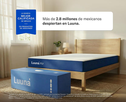 Luuna Colchón en Caja Air Individual, Memory Foam, Reduce la Transferencia de Movimiento, Brinda Soporte y firmeza, Mayor frescura, Marca Mexicana, 5 Años de Garantía