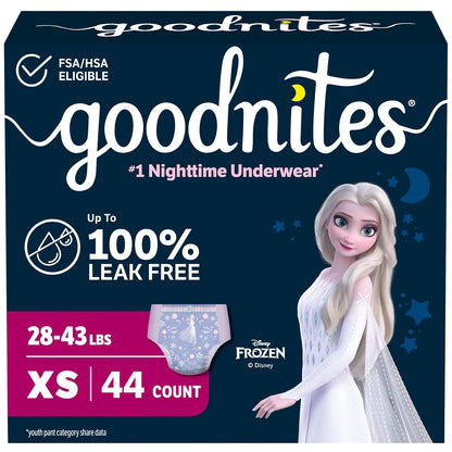 GoodNites Bedtime Underwear for Girls, XS, 44 Ct. (Packaging May Vary)