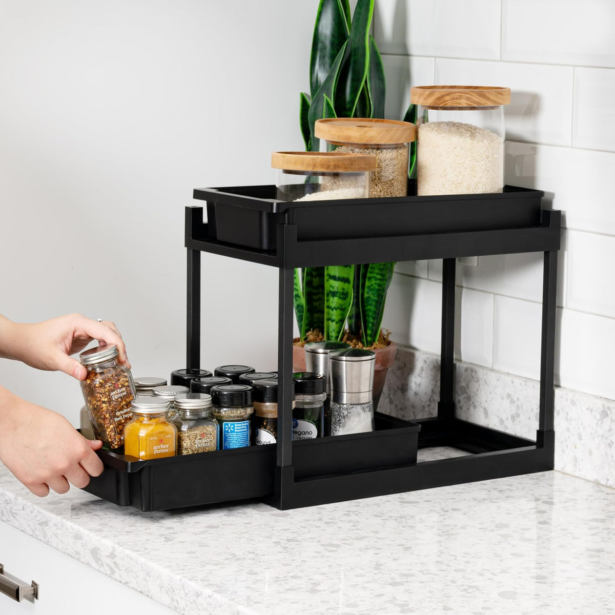 IRIS USA Organizador Bajo el Fregadero, organizador de almacenamiento bajo gabinete, estantes de baño, especiero, cajones extraíbles para el hogar, gabinetes, despensa, encimera, oficina, negro