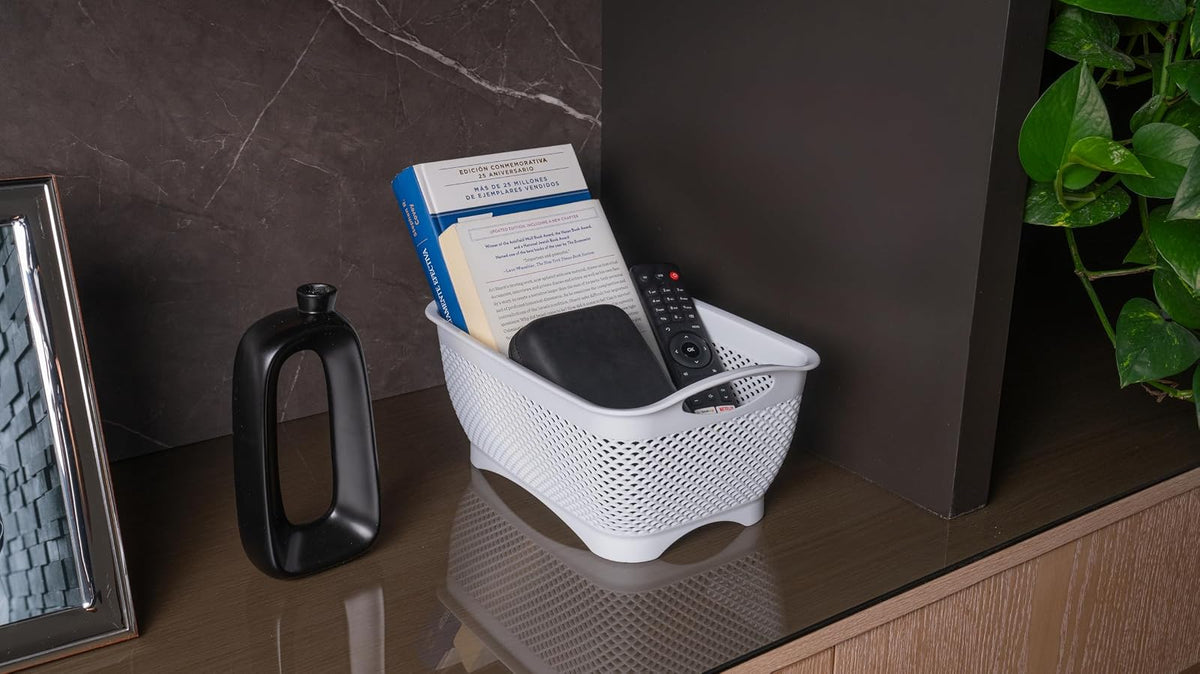 JOY Canastas Organizadoras de Plástico Set de 3 Cestos de Almacenamiento y Decoración Blancos. Ideal para Artículos de Baño, Lavandería, Despensa, Cocina y el Hogar, es Multiusos y Fácil de Limpiar