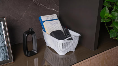 JOY Canastas Organizadoras de Plástico Set de 3 Cestos de Almacenamiento y Decoración Blancos. Ideal para Artículos de Baño, Lavandería, Despensa, Cocina y el Hogar, es Multiusos y Fácil de Limpiar