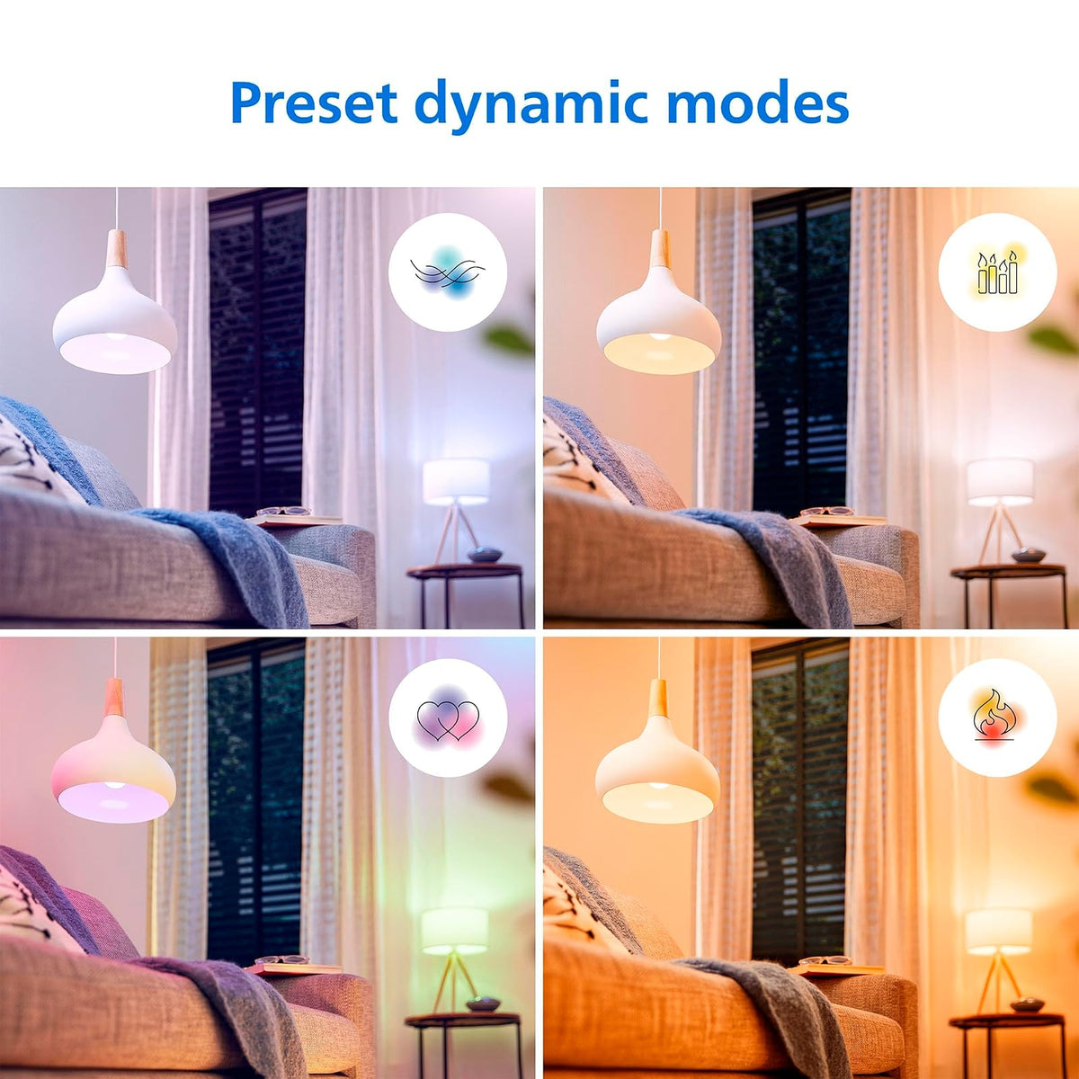 Philips Foco LED Inteligente A Todo Color A19 60W | 4 unidades, 800 lm, E26 interior, automatización atardecer amanecer, detección movimiento, control voz aplicación