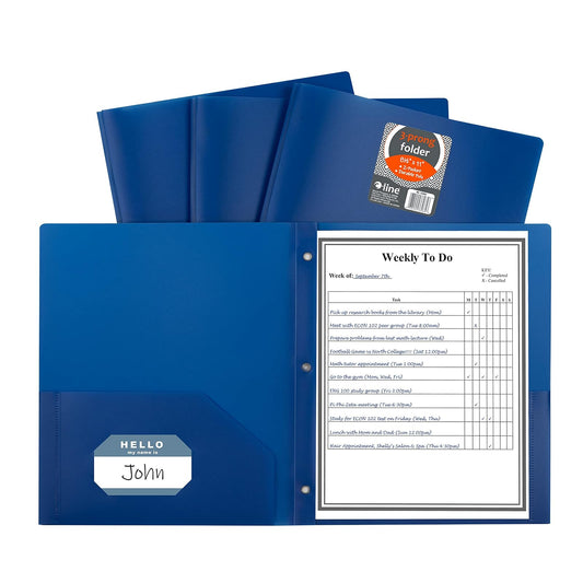 C-Line - Fólder de polietileno con dos bolsillos y agujeros, Azul, 25-Pack with Prongs