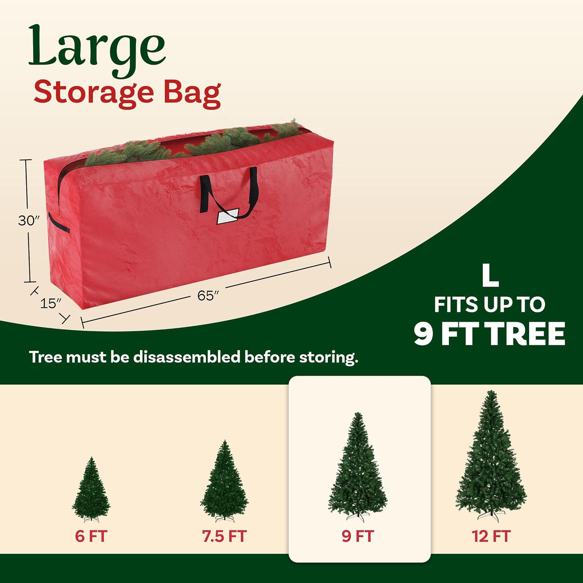 Elf Stor Premium Bolsa para arbol de navidad, Rojo, 64.5 x 30.5 x 15 pulgadas