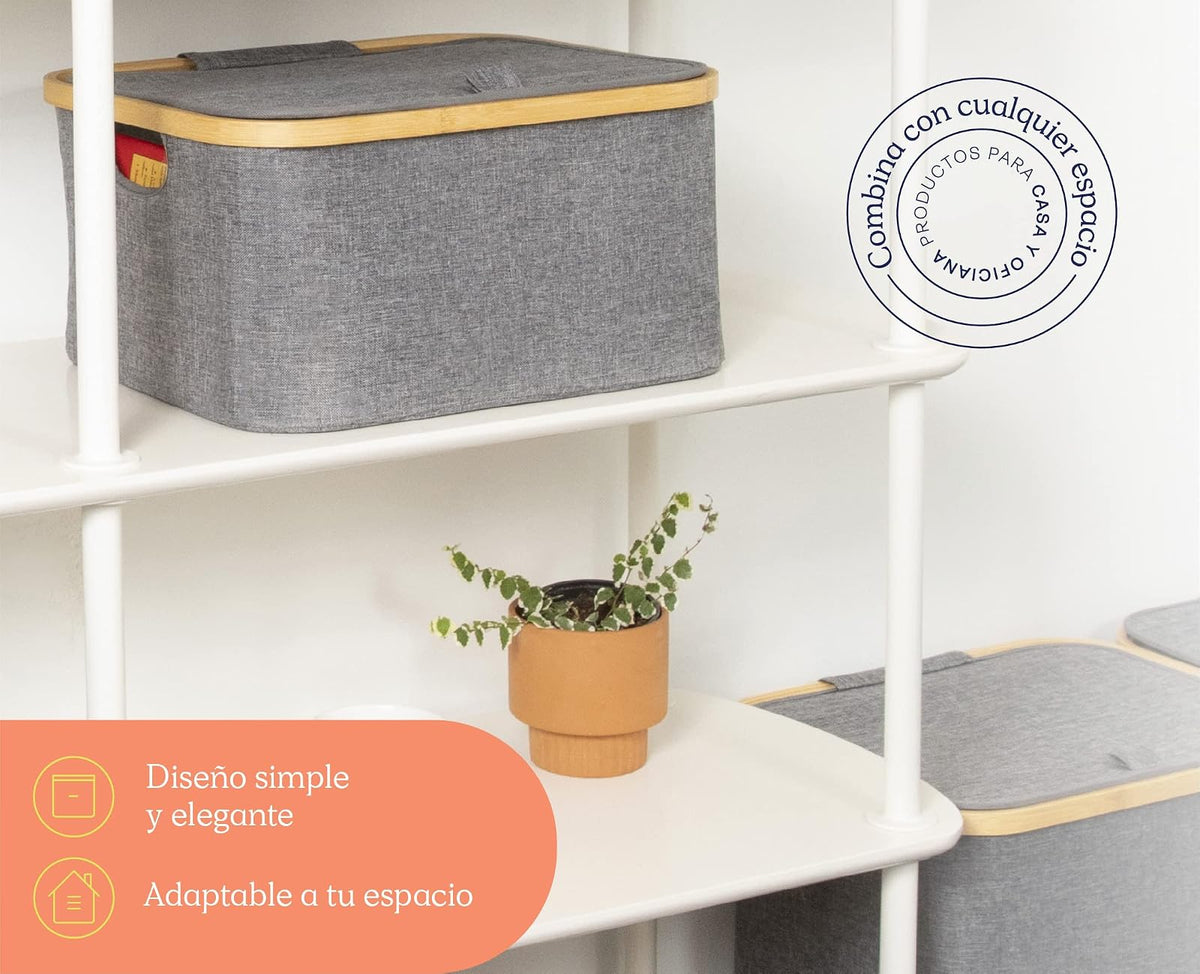 Homeware Cesto Rectangular Multifuncional Marca, Organizador Plegable de Poliéster y Bambú, Diseño Elegante, Tapa de Protección y Asas, Adaptable para Cualquier Área del Hogar, Interior o Exterior