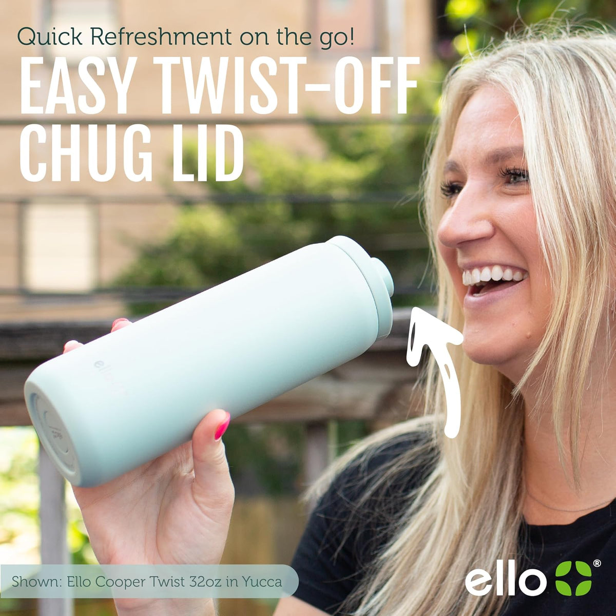 Ello Cooper Twist - Botella de agua de acero inoxidable de 18 onzas con tapa de chug, a prueba de fugas, doble pared y aislada al aspiradora, se adapta a portavasos de automóvil, bucle de transporte