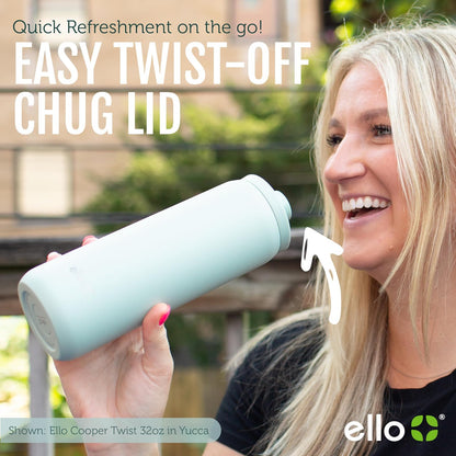 Ello Cooper Twist - Botella de agua de acero inoxidable de 18 onzas con tapa de chug, a prueba de fugas, doble pared y aislada al aspiradora, se adapta a portavasos de automóvil, bucle de transporte