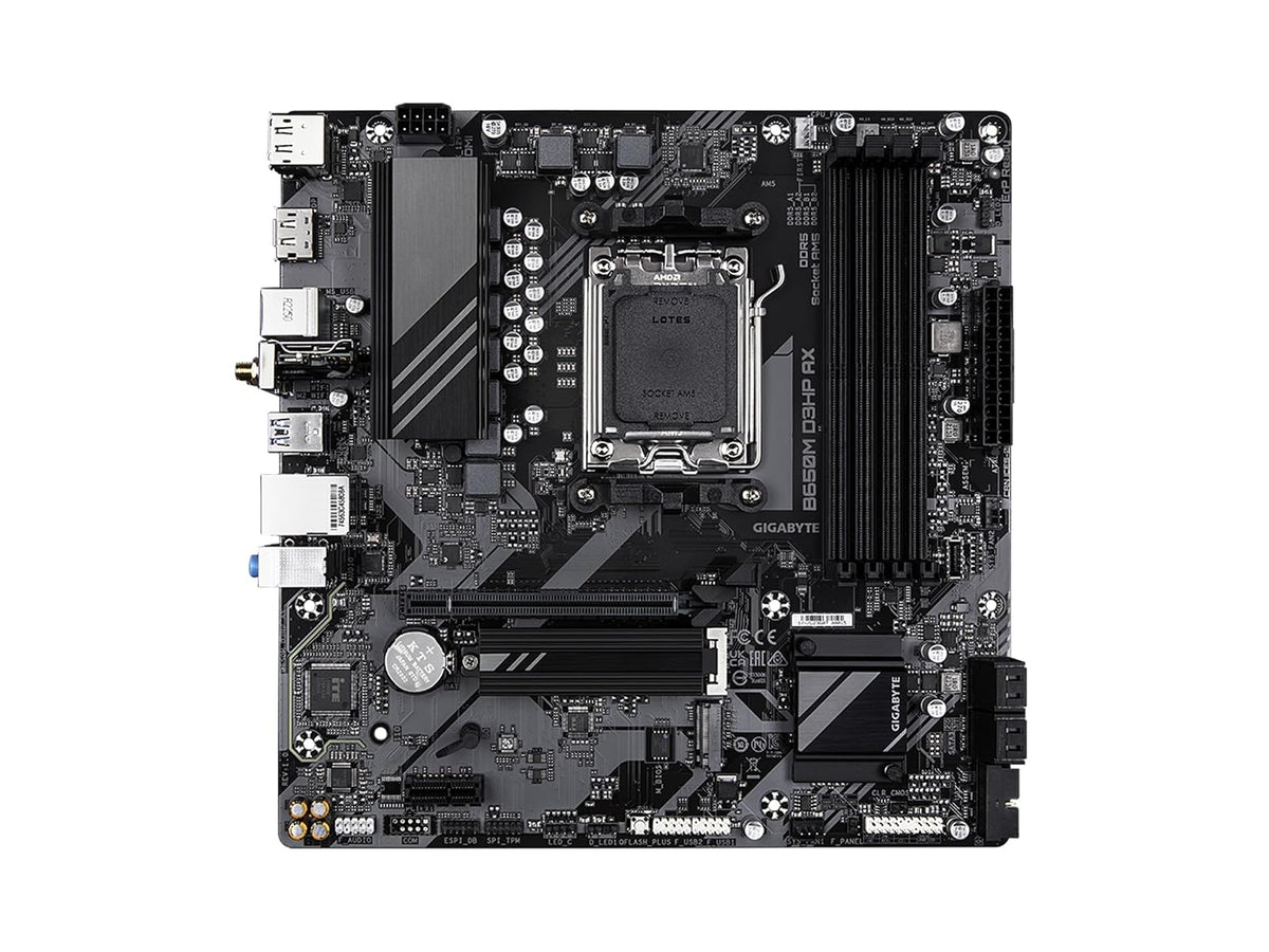 GIGABYTE B650M D3HP AX (Rev. 1.0) AM5 LGA 1718 AMD B650 M-ATX DDR5, 2X PCIe 4.0 M.2, PCIe 4.0, USB 3.2 Gen2 Tipo-C, Wi-Fi 6E, LAN de 2.5GbE