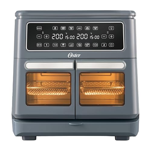 Oster Freidora de Aire Dual Flex, 2 Zonas de 5.5 L que se Adaptan a 11 L | Gran Capacidad, 10 Programas, Iguala y Sincroniza, Antiadherente Oster DiamondForce, 5 Accesorios Incluidos, CKSTAF11MCDDF