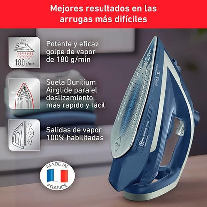 T-fal Plancha de Vapor Ultragliss Anti-Calc Plus FV6843X0 | Suela Durilium Airglide, golpe de vapor de 180 g/min, 1800 W, tanque de 270 ml, recolector de calcio extraíble