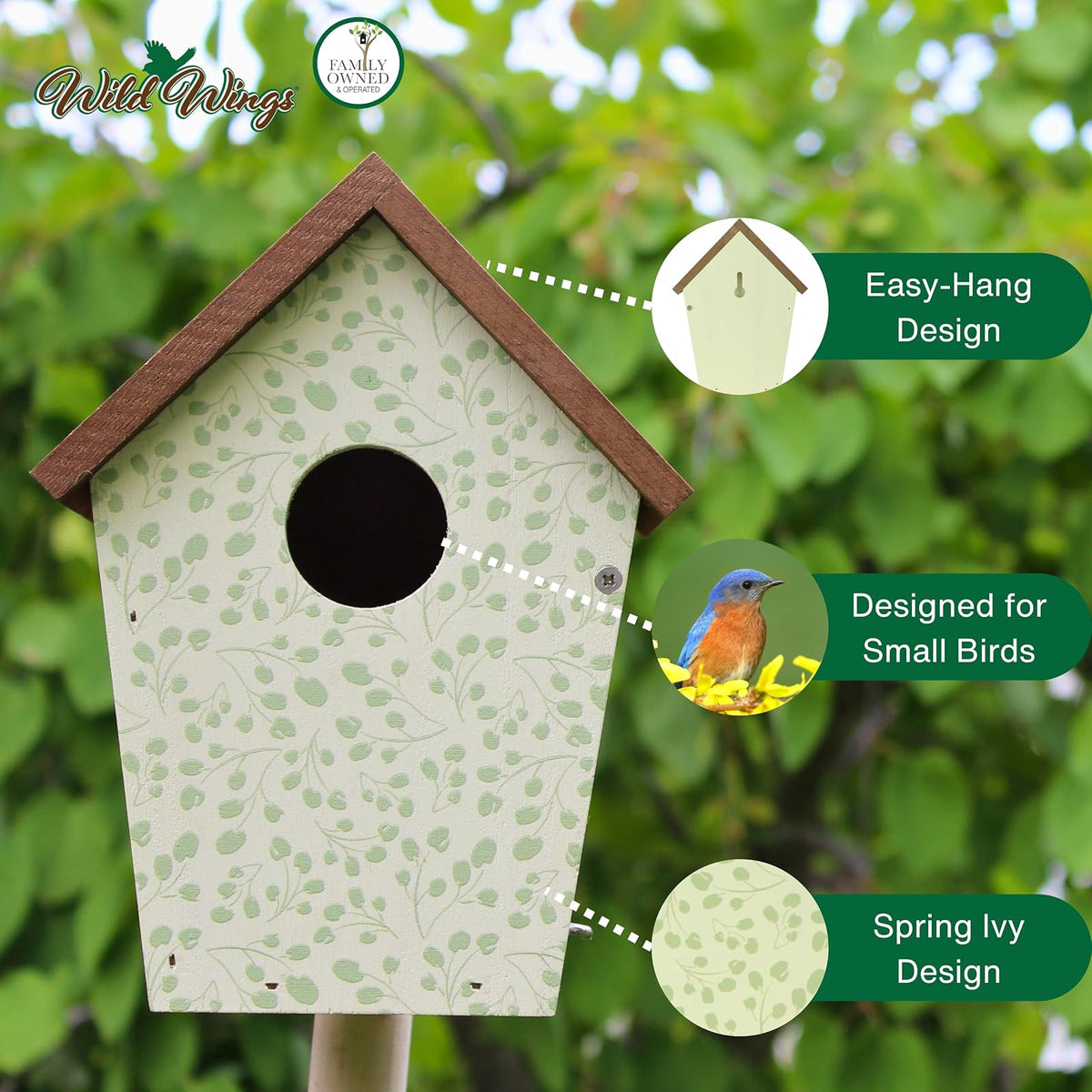 Wild Wings Decorativo Bluebird House Spring Ivy, Blanco