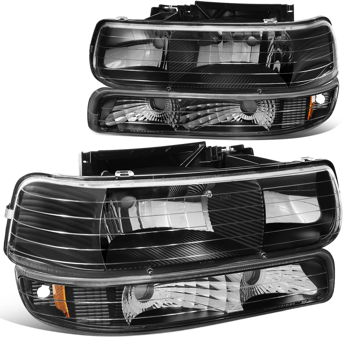DNA Motoring HL-OH-CS99-4P-BK-AB Faros Delanteros Negros Ámbar para Silverado y Suburban