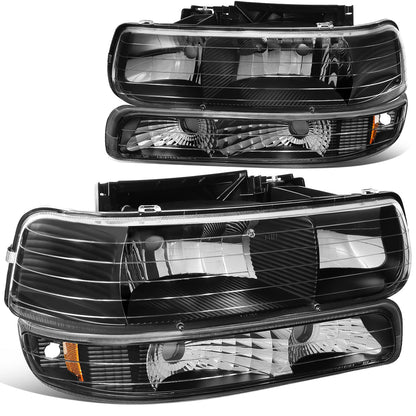 DNA Motoring HL-OH-CS99-4P-BK-AB Faros Delanteros Negros Ámbar para Silverado y Suburban