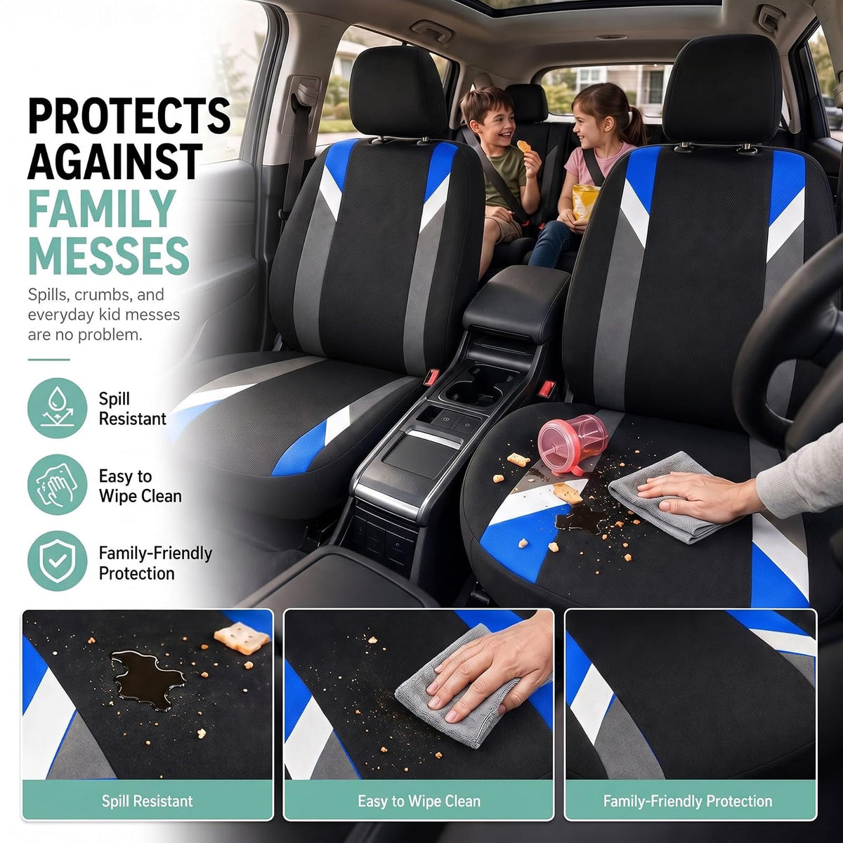 FH GROUP FB033BLUE102 Bucket Seat Cover (Modernistic Airbag Compatible (Set of 2) Blue)
