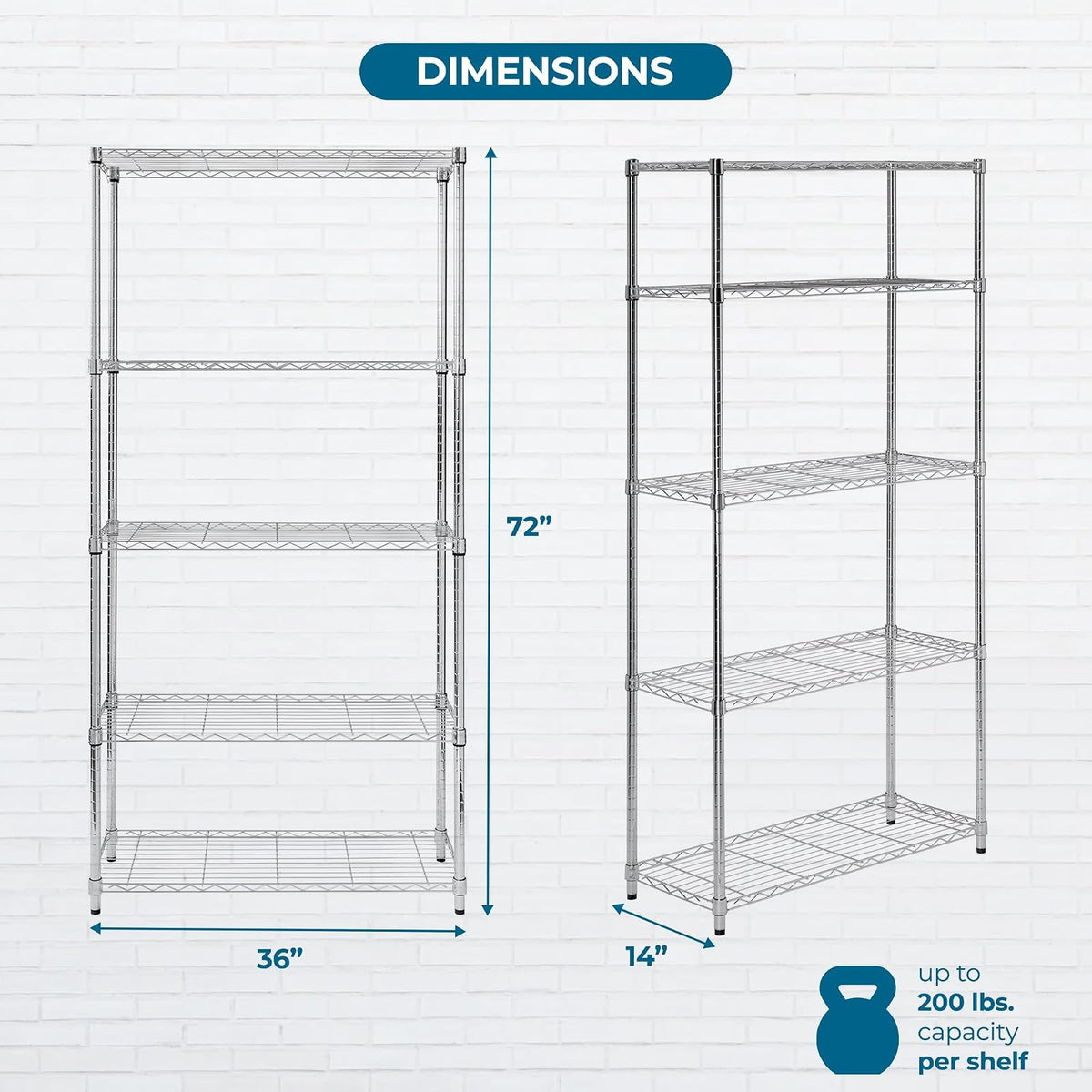 Honey-Can-Do - Estantería de 5 niveles SHF-01443 con capacidad para 200 libras por estante, 72 pulgadas, cromada